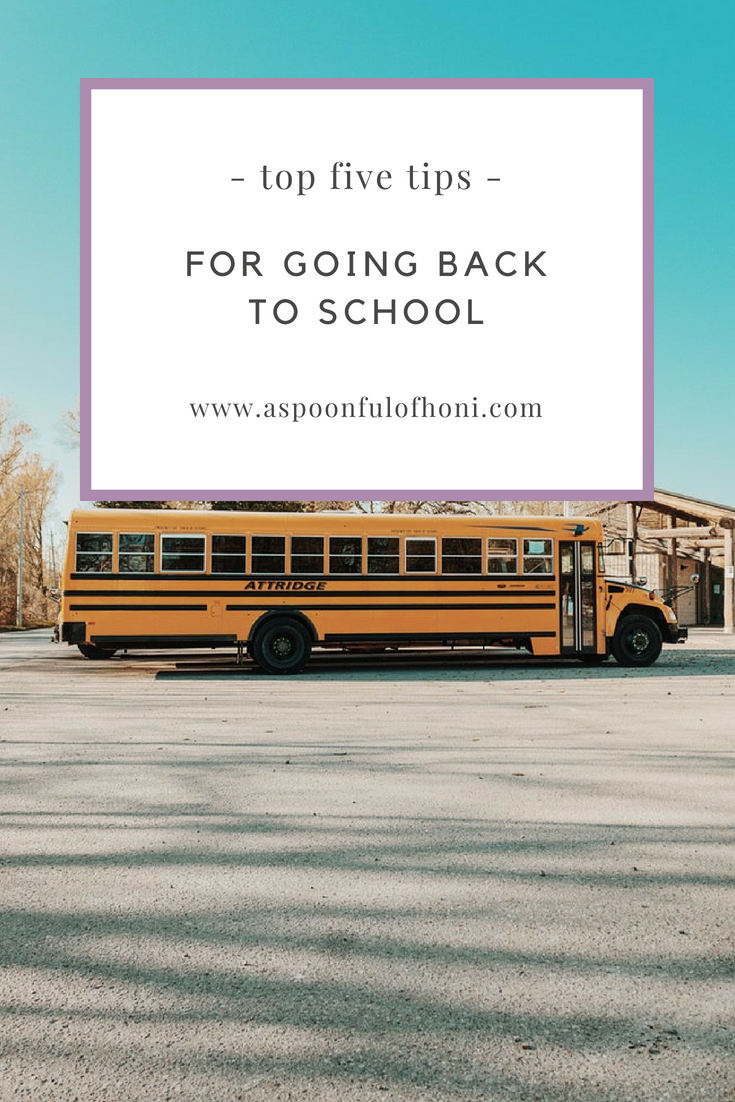 top five tips for going back to school pinterest graphic