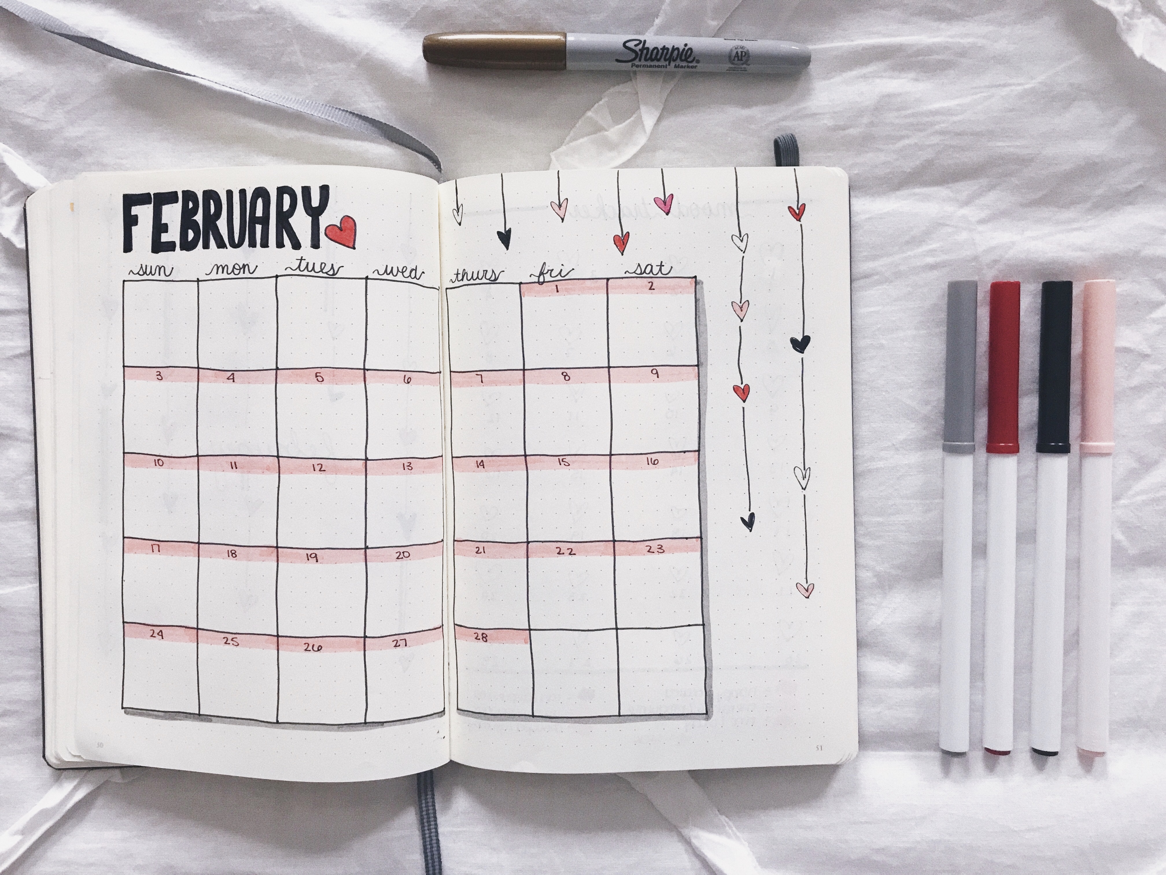 February Monthly Bullet Journal Spread